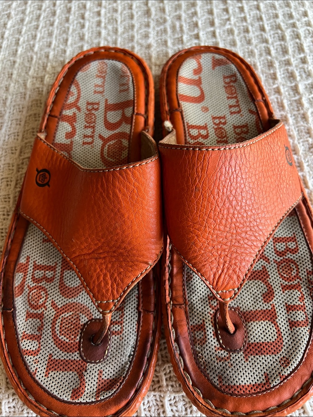 Born Orange Leather Slide Sandals